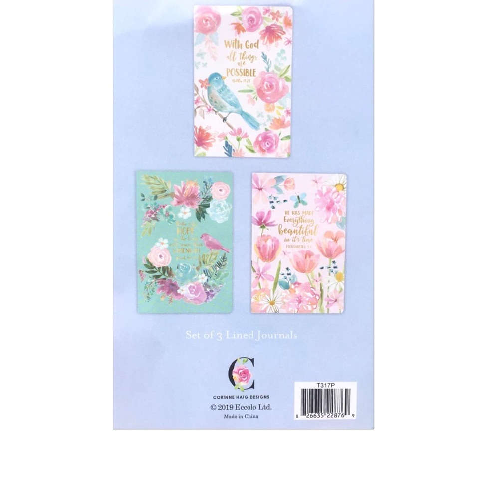 Eccolo Folio Journal Memo Books ~ Floral Bird with Scripture (T317P), 3-pack - Picture 2 of 2